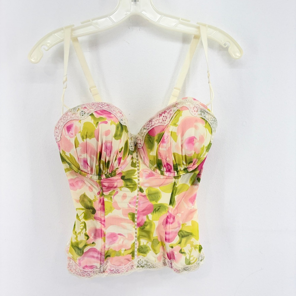 Smart & Sexy Floral Bustier Corset Top 38D Pink Green Fairycore Coquette NEW Y2K